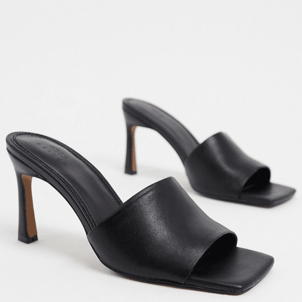 ASOS DESIGN Hattie mid-heeled mule sandals in black SOLD OUT